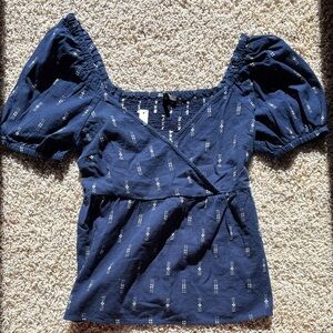 Madewell NWT Navy Puff Sleeve Blouse